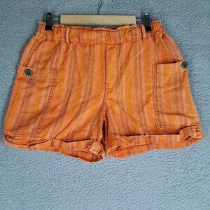 Hei Hei Shorts Women's Small Elastic Waist Pull On Striped Orange Cotton Casual